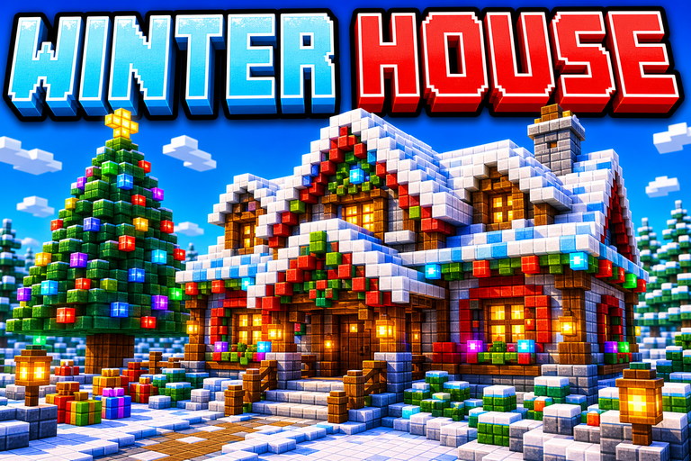 Christmas House and Tree preview for Minecraft Bedrock