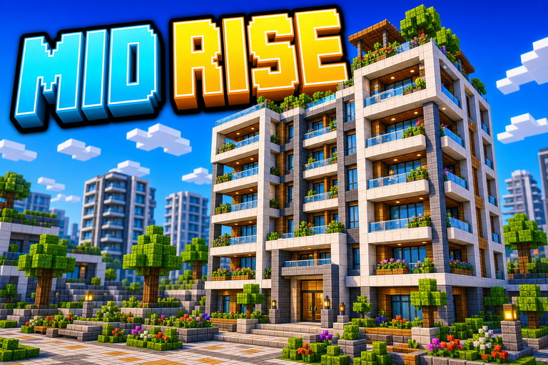 Mid-rise Modern Apartment Building preview for Minecraft Bedrock