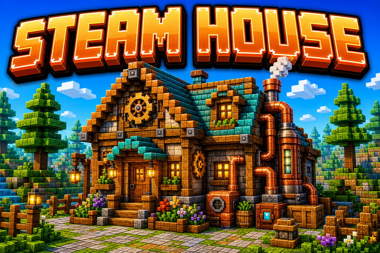 Steampunk Spruce Starter House preview for Minecraft Bedrock