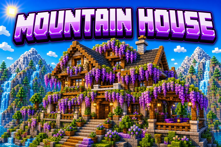 Wisteria mountain house preview for Minecraft Bedrock