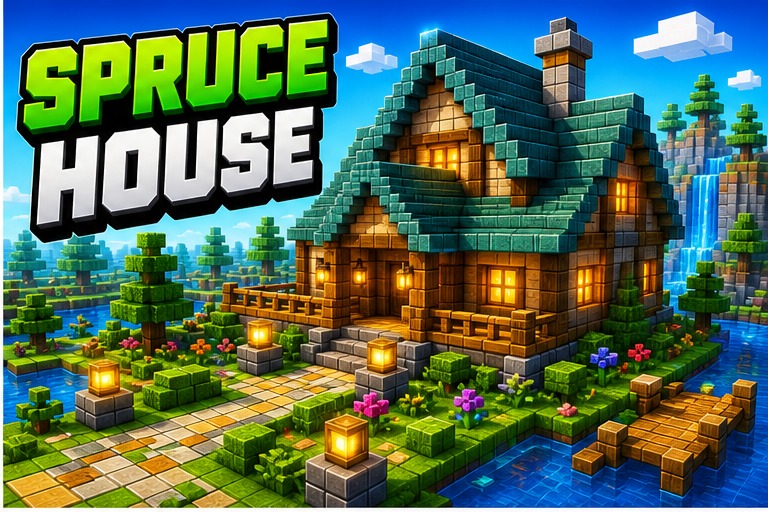 Peaceful Spruce House Map preview for Minecraft Bedrock
