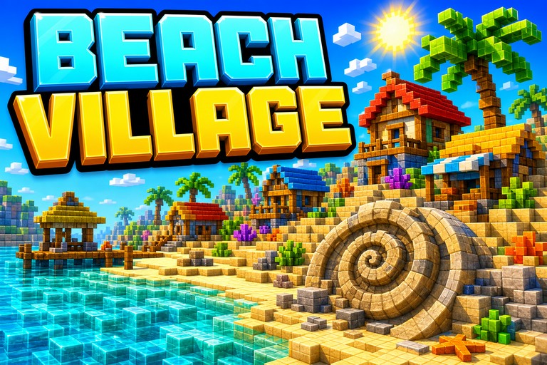 Beach Village with Fossil preview for Minecraft Bedrock