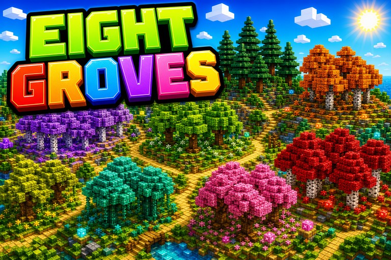 Eight Wood Types Near Spawn preview for Minecraft Bedrock