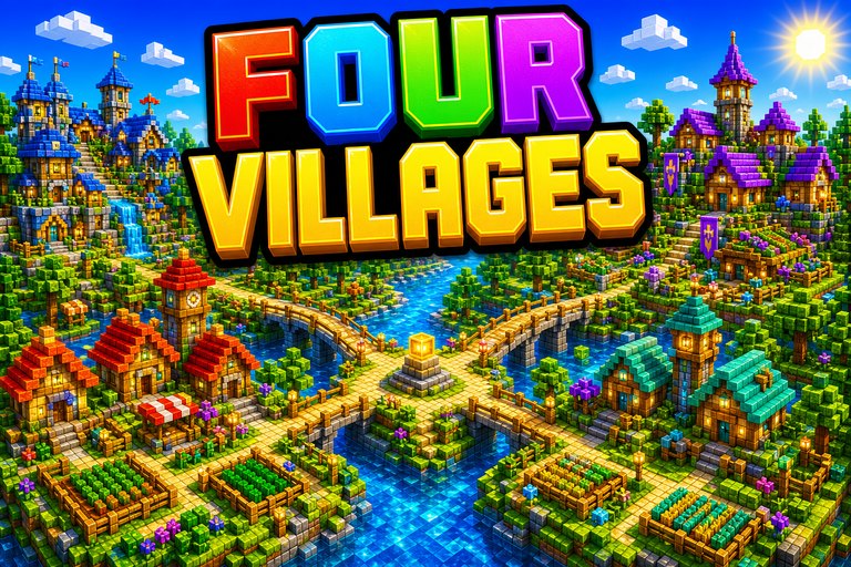 Four Villages at Spawn preview for Minecraft Bedrock