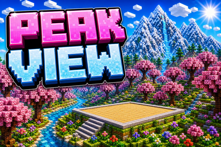 Picturesque Cherry Grove and Snowy Mountain Scenery for Building (Java & Bedrock) preview for Minecraft Bedrock