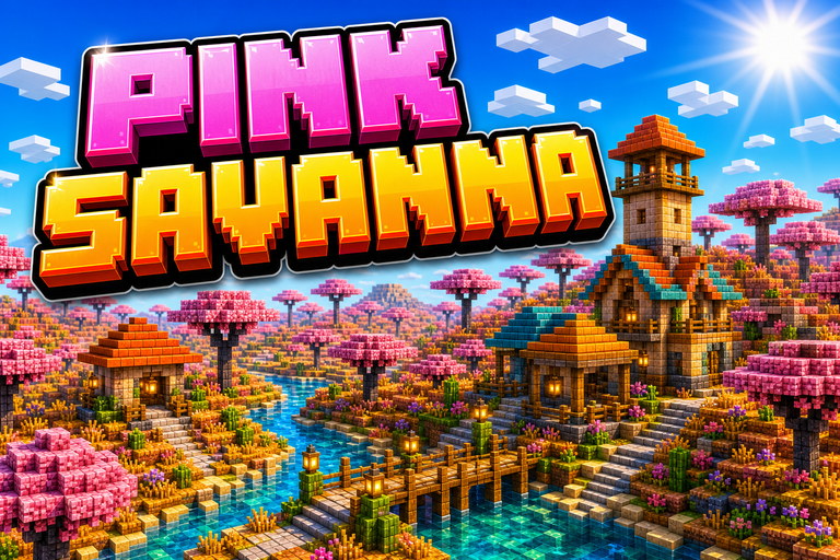 Pink Savanna Village preview for Minecraft Bedrock