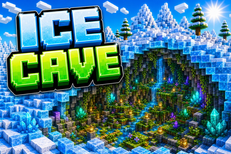 Stuck in Ice with Exposed Lush Cave preview for Minecraft Bedrock