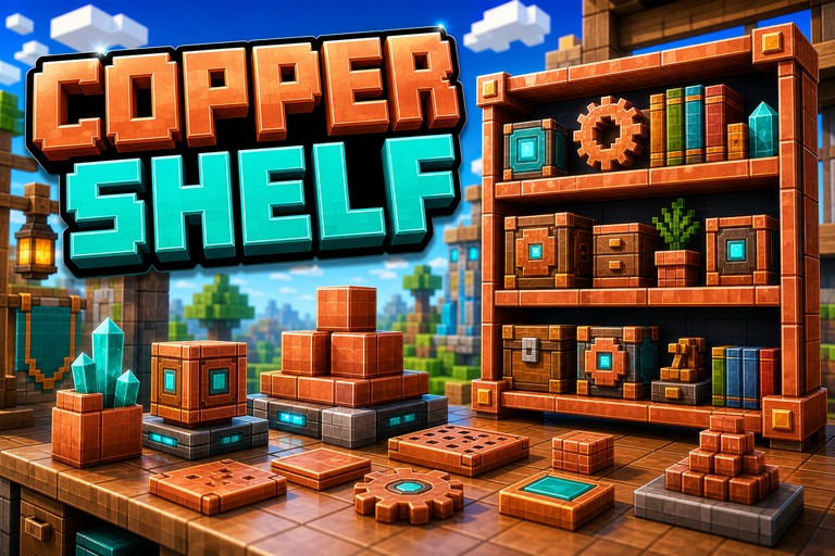 Copper Golem and Shelf Enhanced Texture Pack preview for Minecraft Bedrock