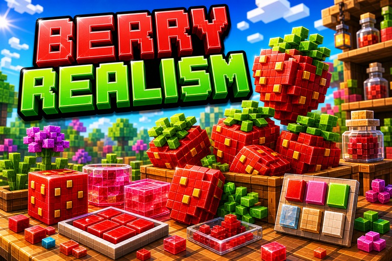 Strawberry Realism preview for Minecraft Bedrock